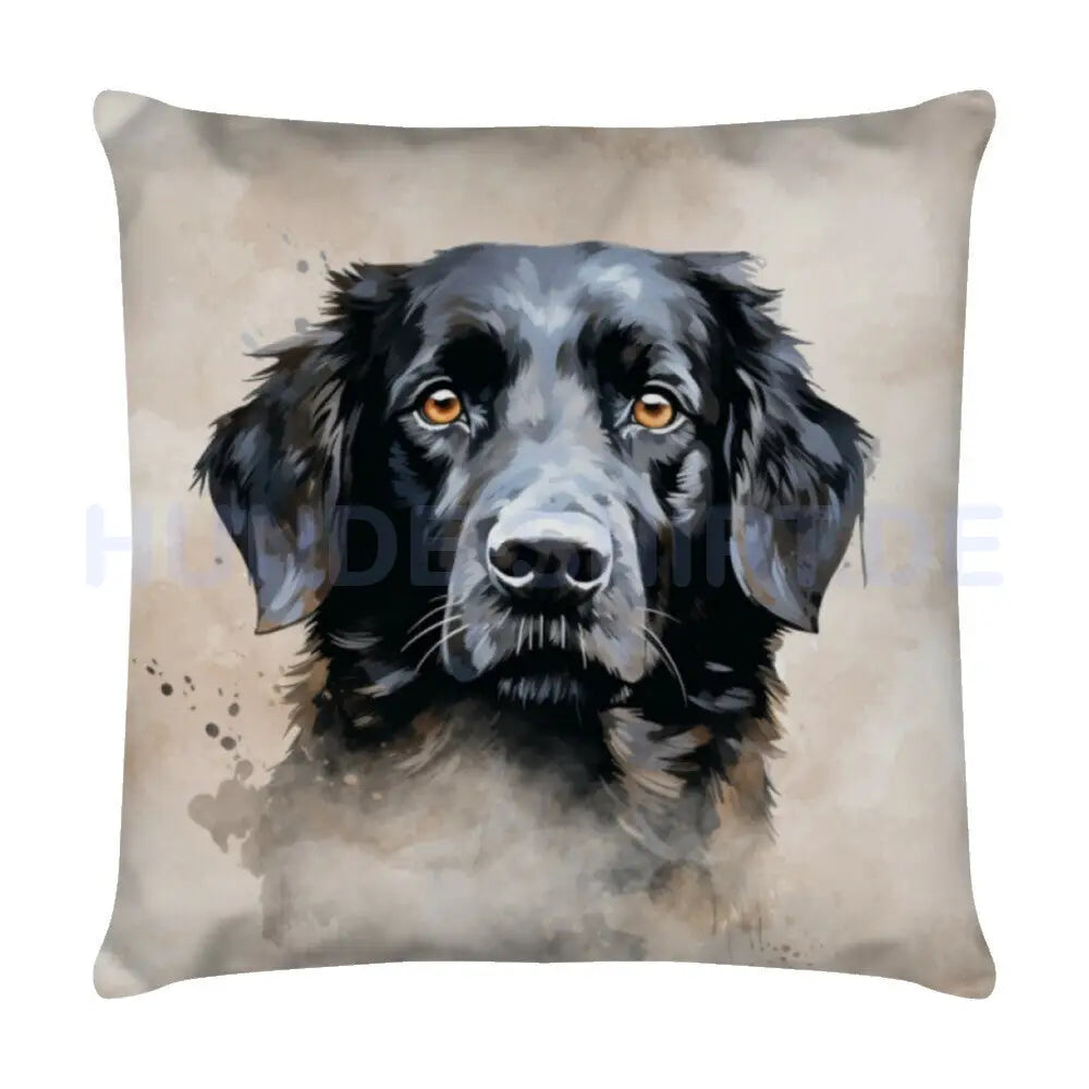 Kissen "Flat Coated Retriever Portrait" Weiß – hunde-shirt.de