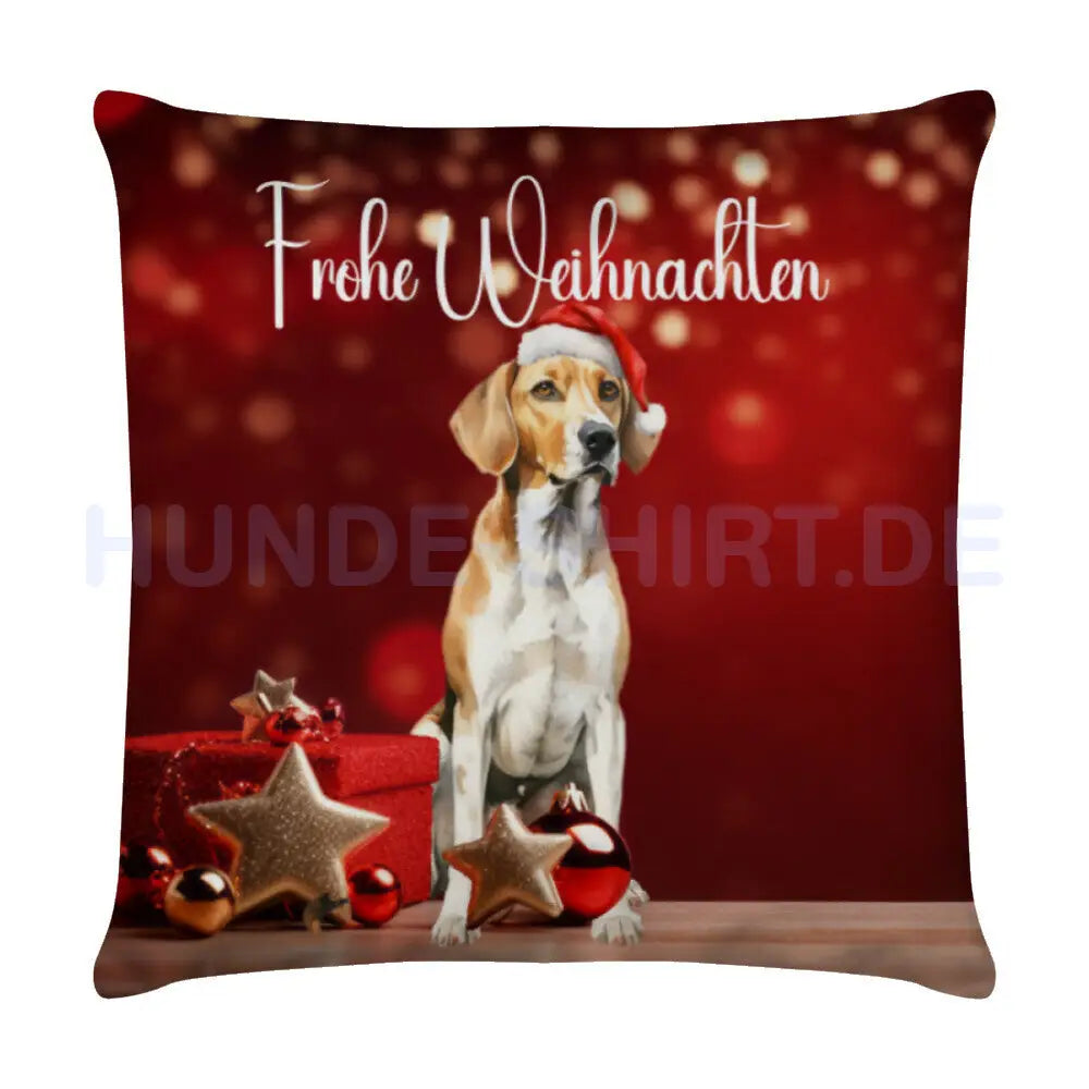 Kissen "Foxhound - Frohe Weihnachten" Weiß – hunde-shirt.de