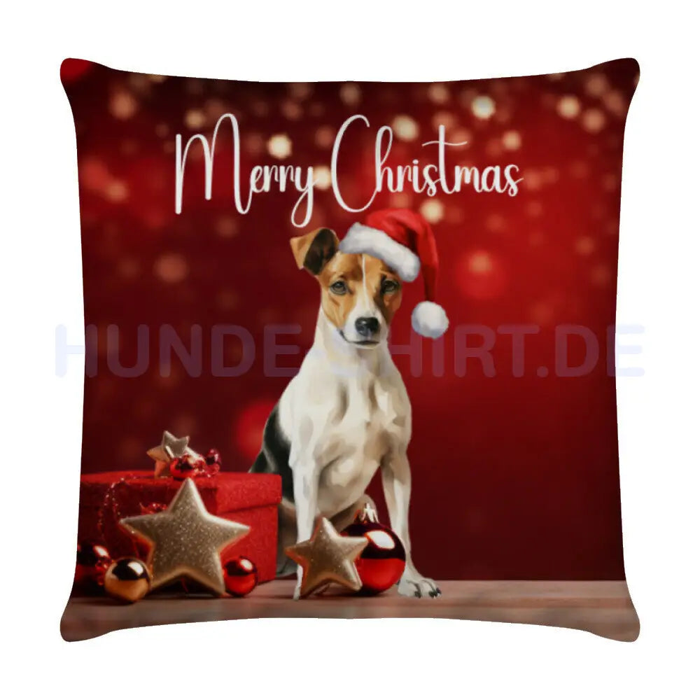 Kissen "Foxterrier ( Glatthaar ) - Merry Christmas" Weiß – hunde-shirt.de