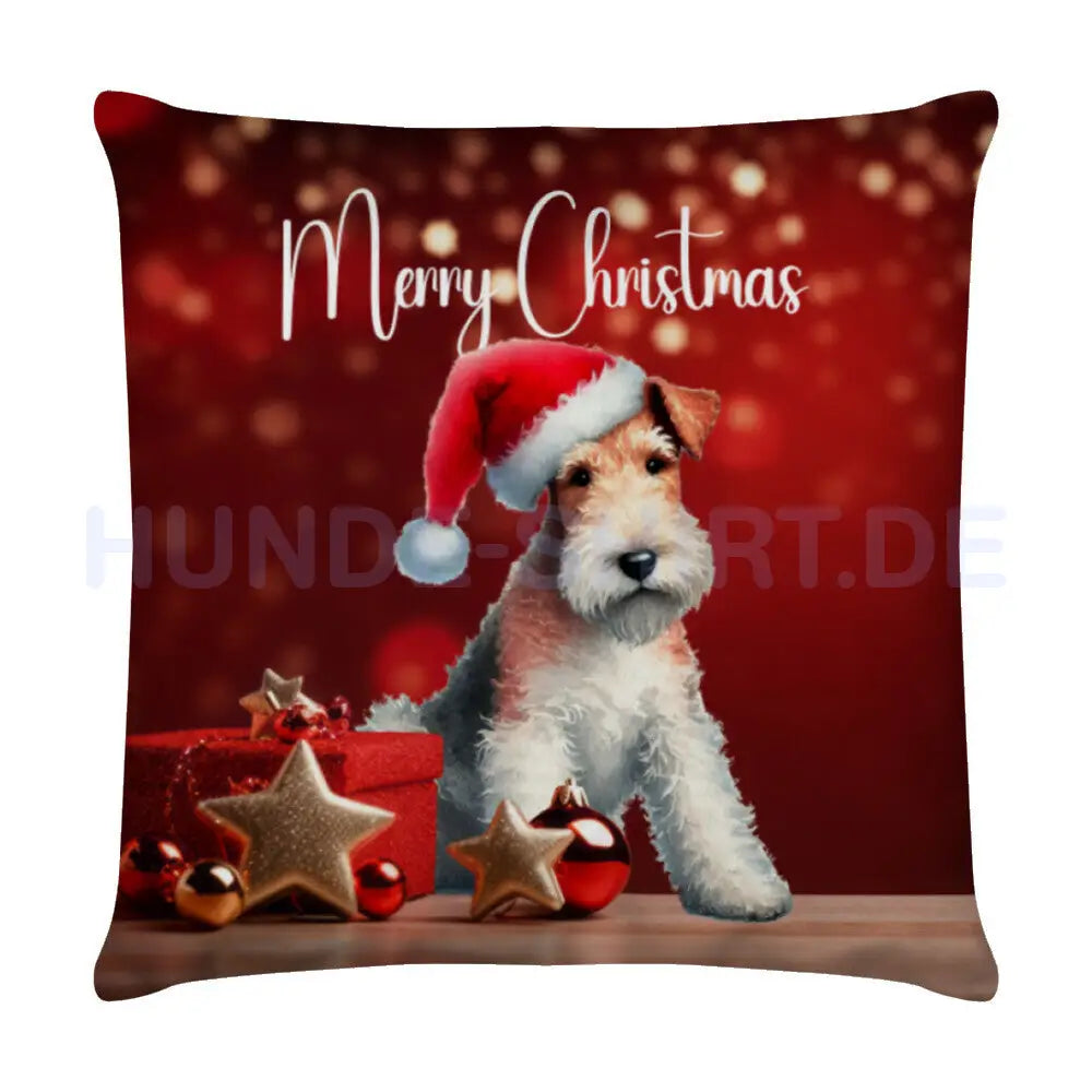 Kissen "Foxterrier - Merry Christmas" Weiß – hunde-shirt.de