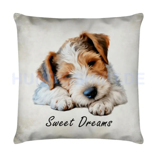 Kissen "Foxterrier - Sweet Dreams" Weiß – hunde-shirt.de