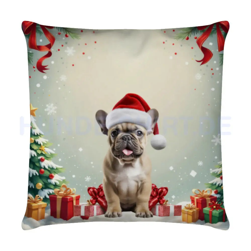 Kissen "Französische Bulldogge Christmas" Weiß – hunde-shirt.de