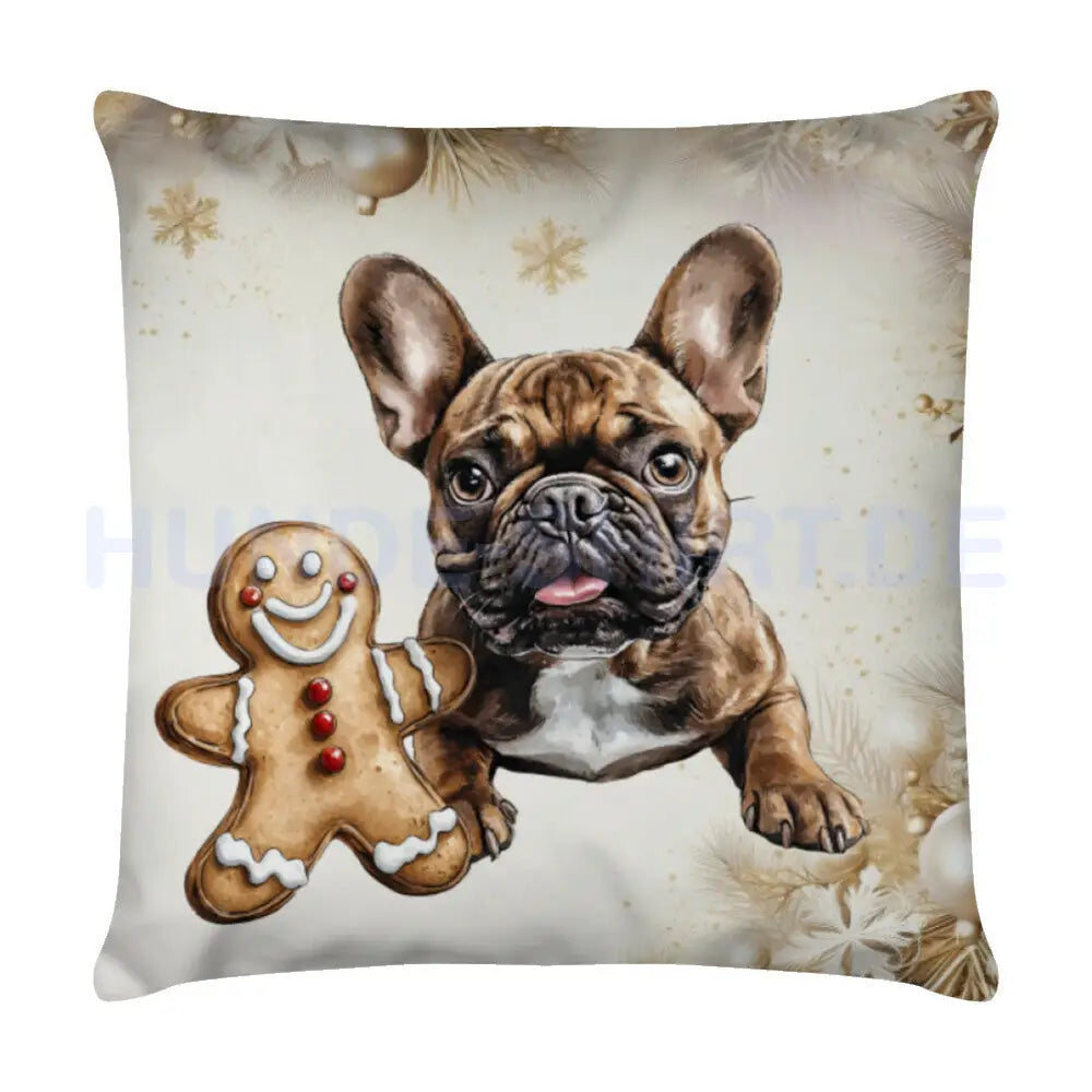 Kissen "Frenchi - Lebkuchen" Weiß – hunde-shirt.de