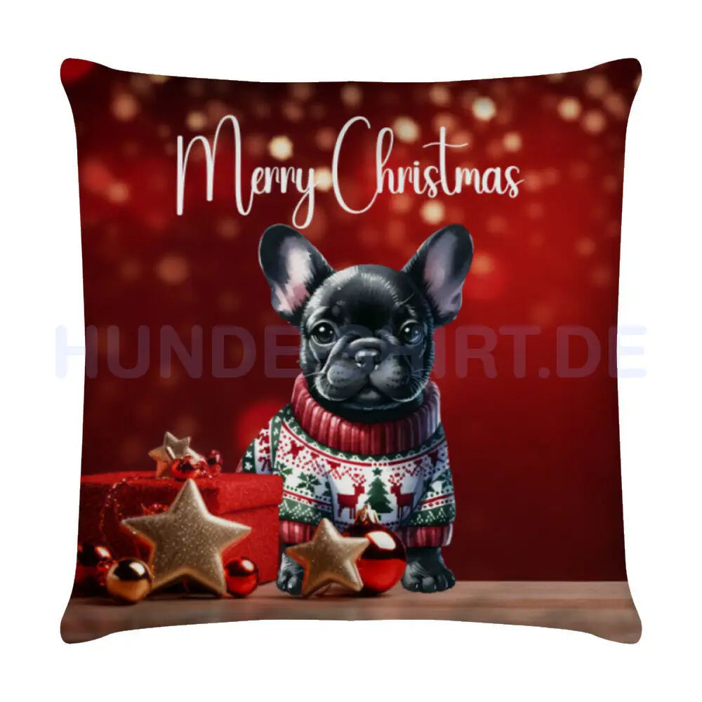 Kissen "Frenchie dunkel - Merry Christmas" Weiß – hunde-shirt.de