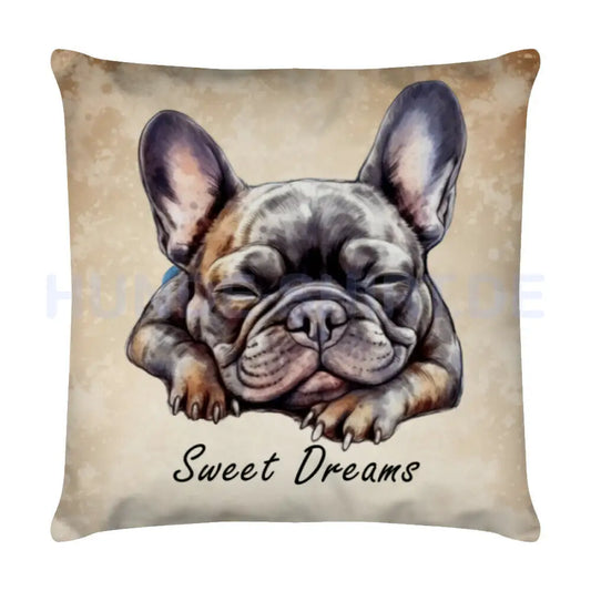 Kissen "Frenchie dunkel - Sweet Dreams" Weiß – hunde-shirt.de