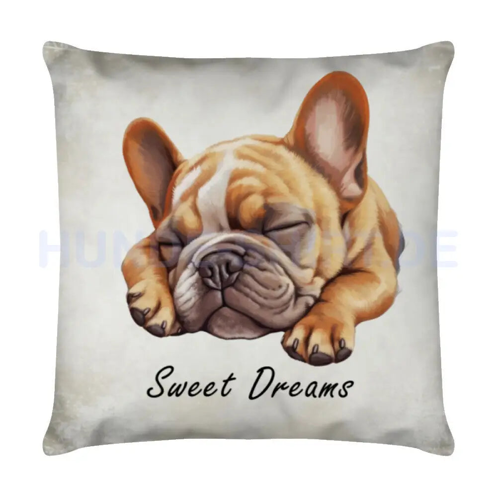 Kissen "Frenchie gefleckt - Sweet Dreams" Weiß – hunde-shirt.de