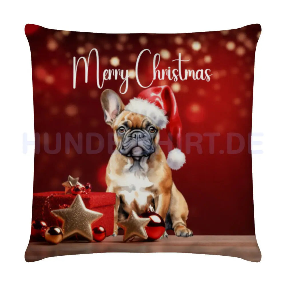 Kissen "Frenchie hell - Merry Christmas" Weiß – hunde-shirt.de