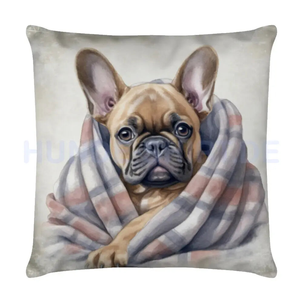 Kissen "Frenchie - Kuscheln" Weiß – hunde-shirt.de