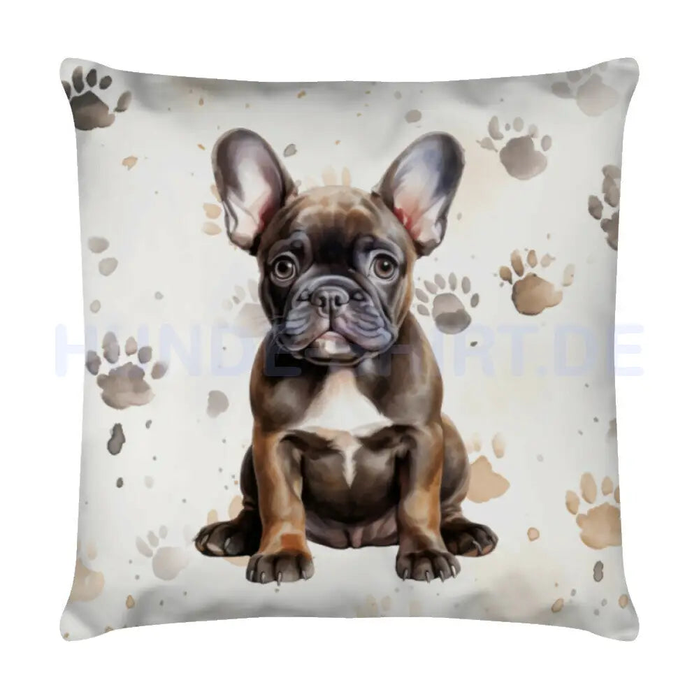 Kissen "Frenchie - Puppy dunkelbraun" Weiß – hunde-shirt.de