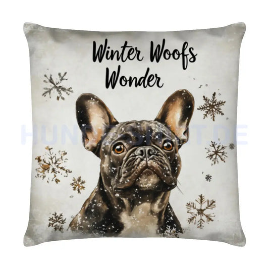 Kissen "Frenchie - Winter Woofs" Weiß – hunde-shirt.de