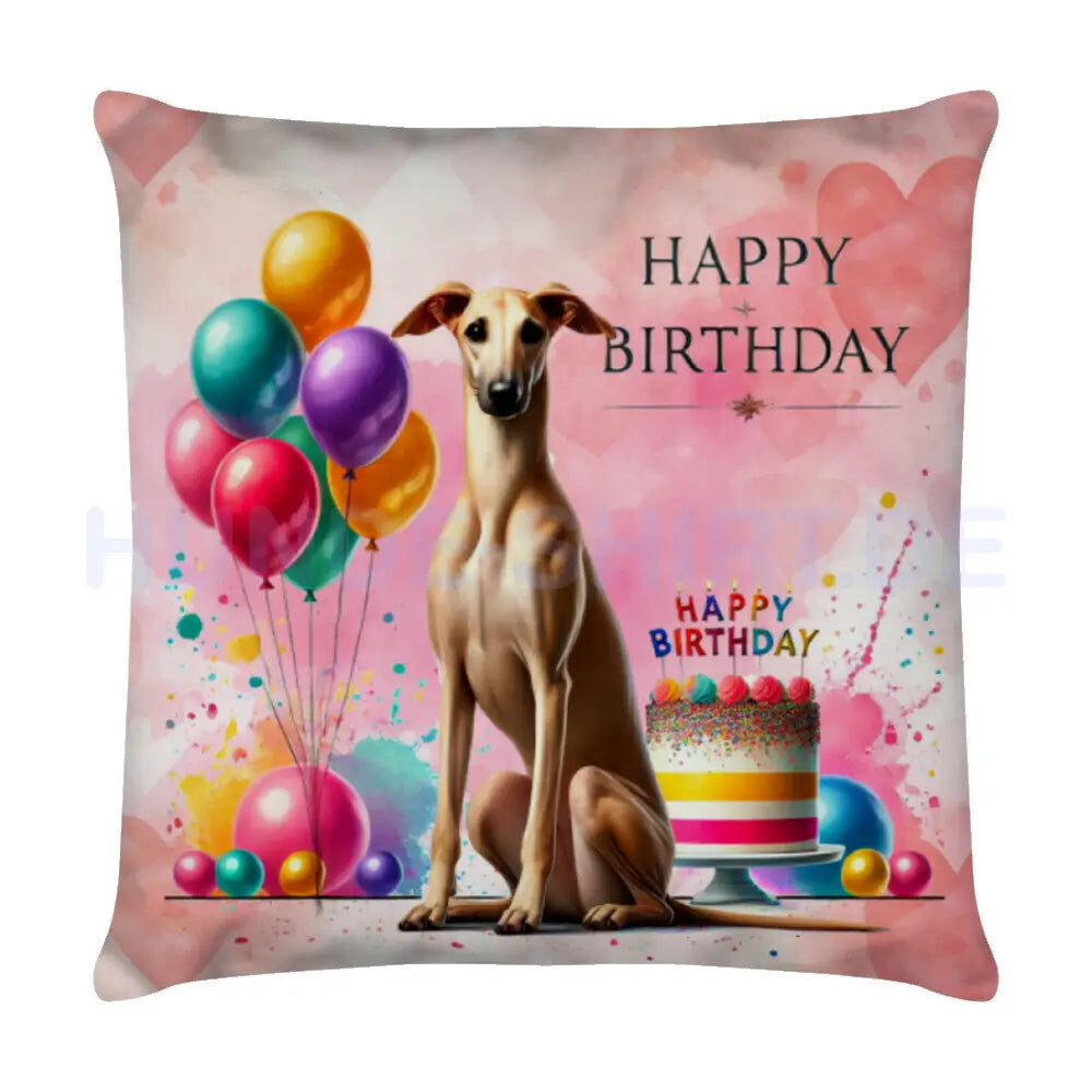 Kissen "Galgo - Happy Birthday" Weiß – hunde-shirt.de