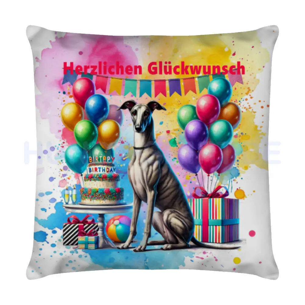 Kissen "Galgo - Herzlichen Glückwunsch" Weiß – hunde-shirt.de