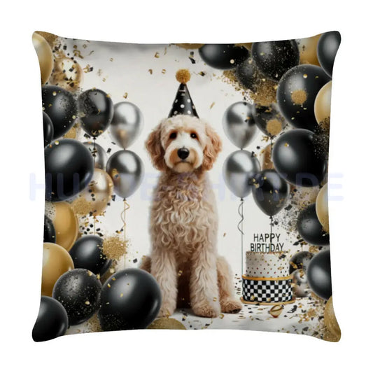 Kissen "Golden Doodle - Geburtstag" Weiß – hunde-shirt.de