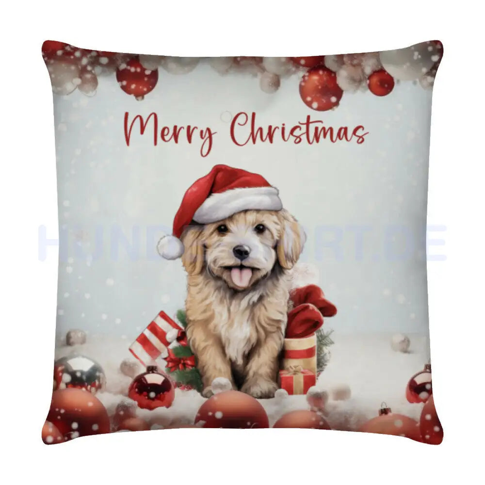 Kissen "Golden Doodle - Merry Christmas" Weiß – hunde-shirt.de