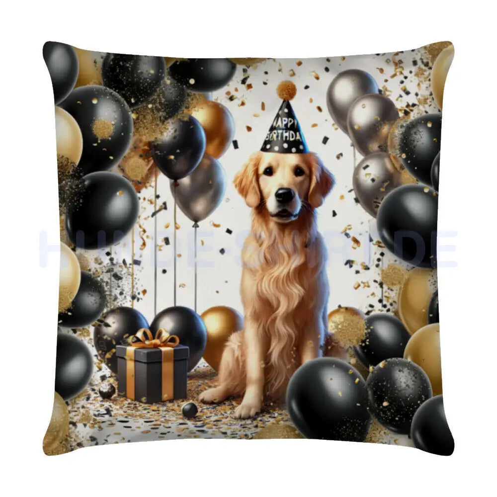 Kissen "Golden Retriever - Geburtstag II" Weiß – hunde-shirt.de