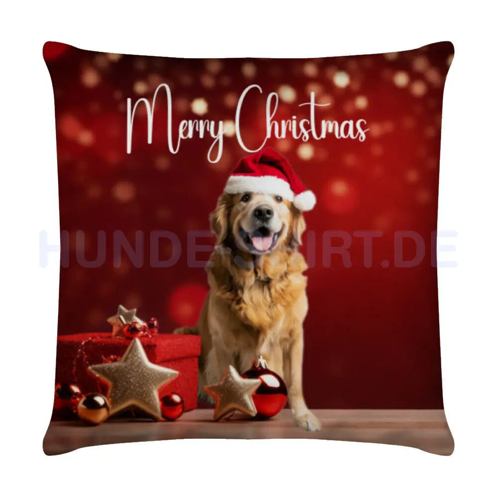 Kissen "Golden Retriever - Merry Christmas" Weiß – hunde-shirt.de