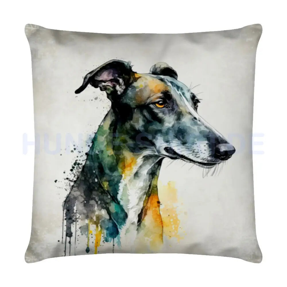 Kissen "Greyhound - Aquarell" Weiß – hunde-shirt.de