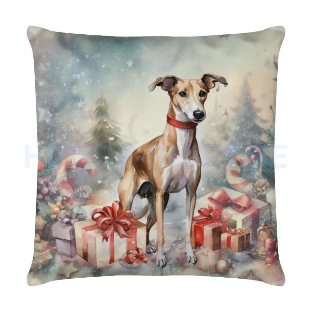 Kissen "Greyhound Christmas" Weiß – hunde-shirt.de