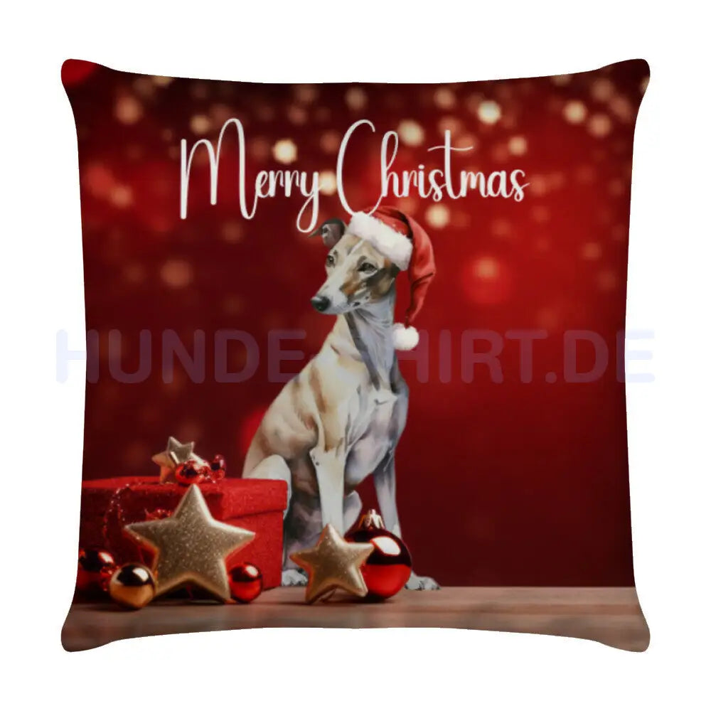 Kissen "Greyhound - Merry Christmas" Weiß – hunde-shirt.de