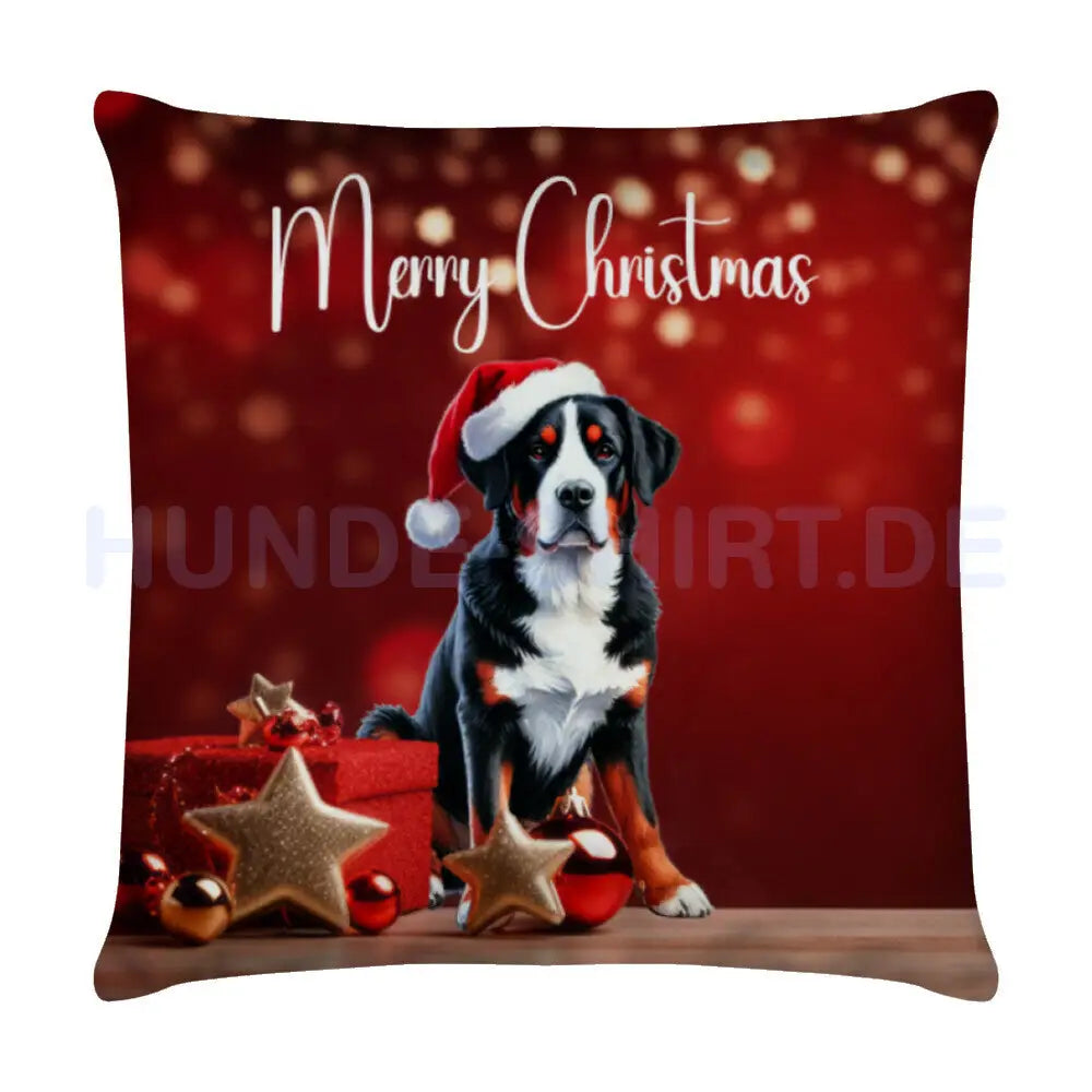 Kissen "Großer Schweizer Sennenhund - Merry Christmas" Weiß – hunde-shirt.de