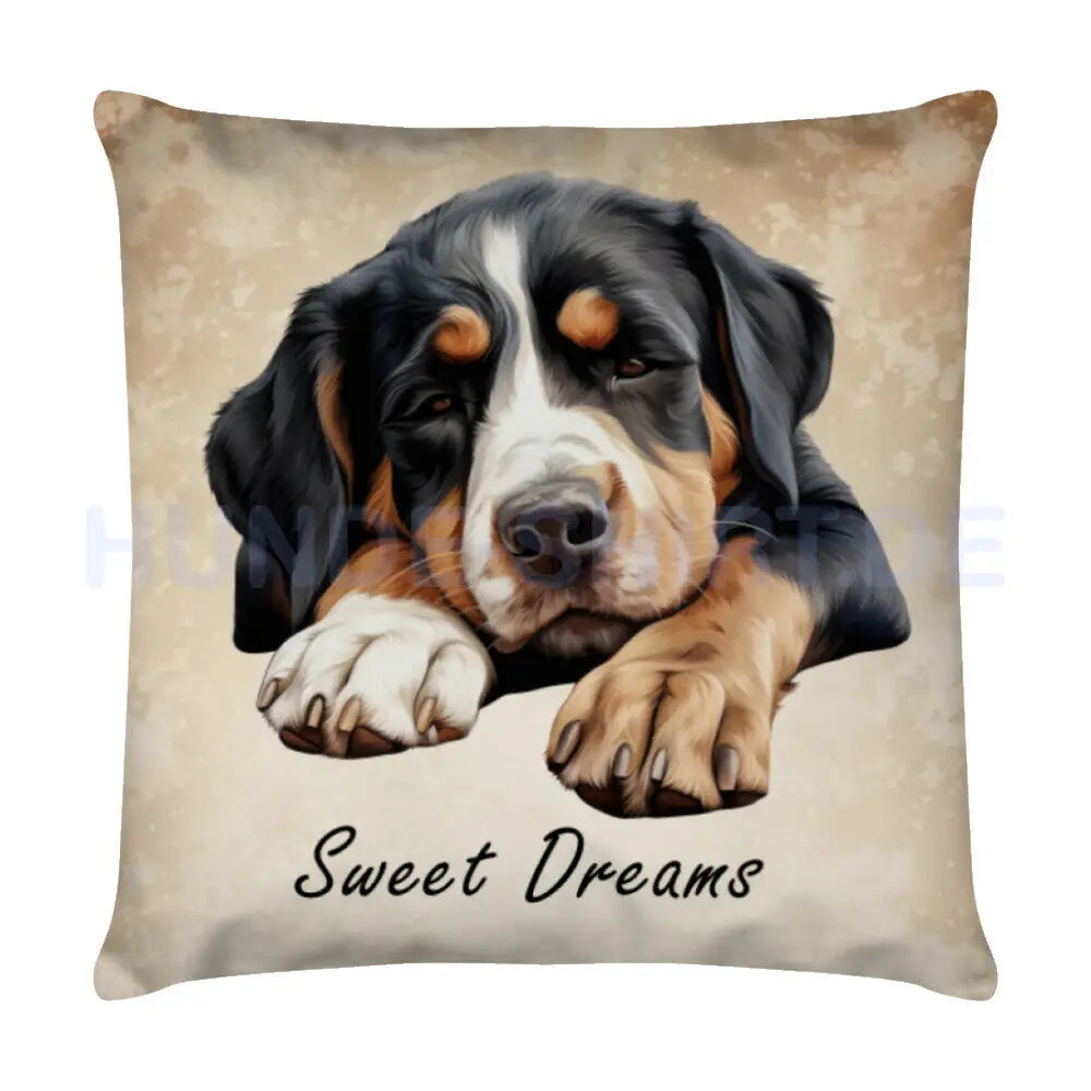 Kissen "Großer Schweizer Sennenhund - Sweet Dreams" Weiß – hunde-shirt.de