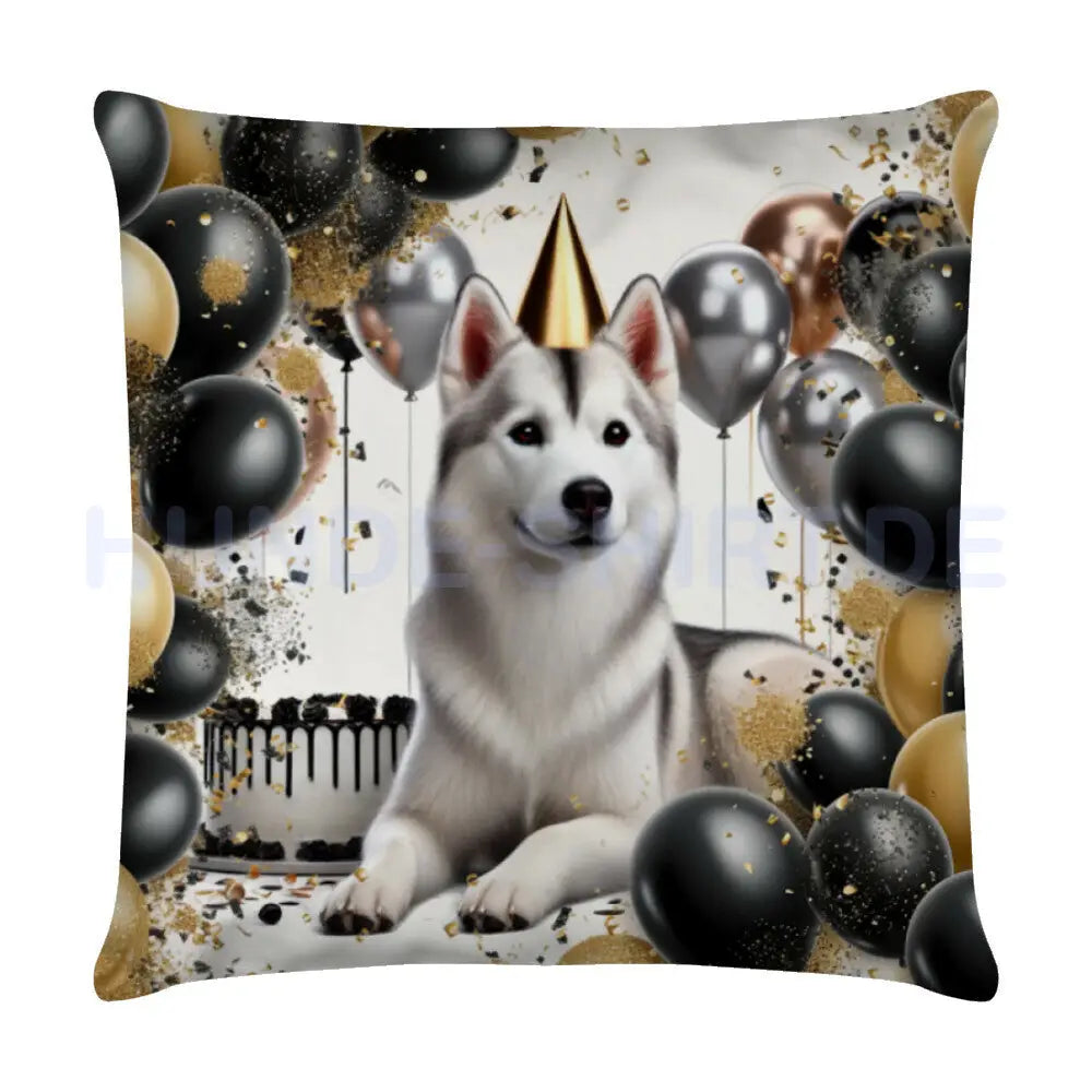 Kissen "Husky - Geburtstag II" Weiß – hunde-shirt.de