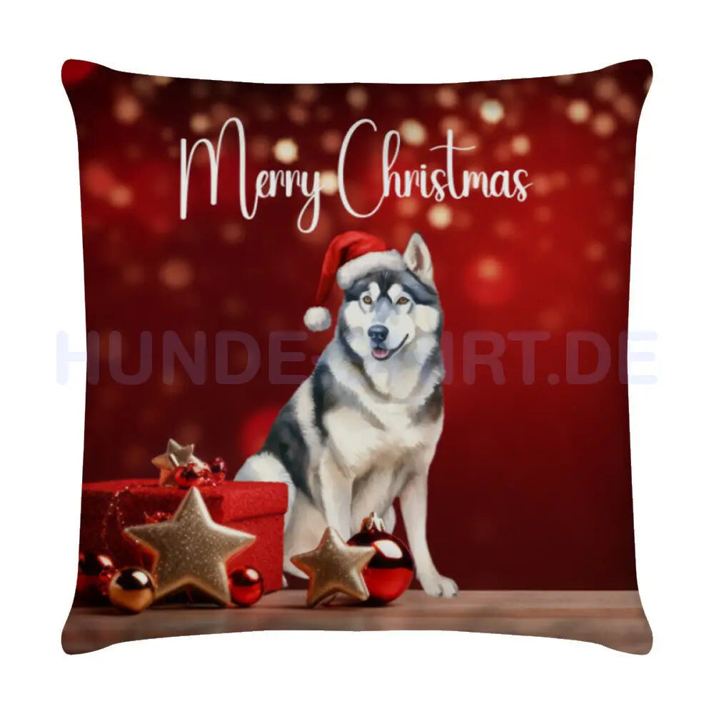 Kissen "Husky - Merry Christmas" Weiß – hunde-shirt.de