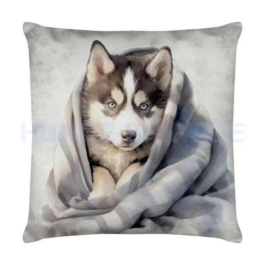 Kissen "Husky Puppy - Kuscheln" Weiß – hunde-shirt.de