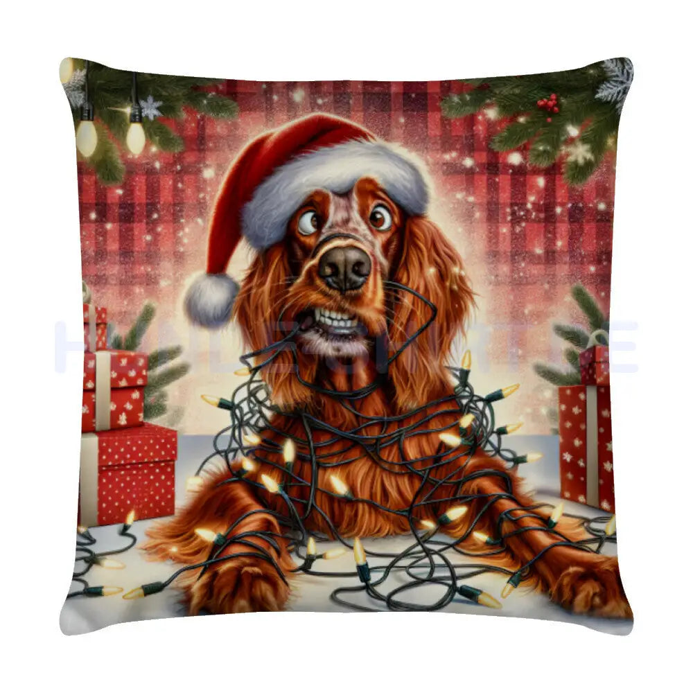 Kissen "Irish Setter - Funny Christmas" Weiß – hunde-shirt.de