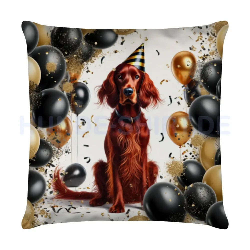 Kissen "Irish Setter - Geburtstag" Weiß – hunde-shirt.de