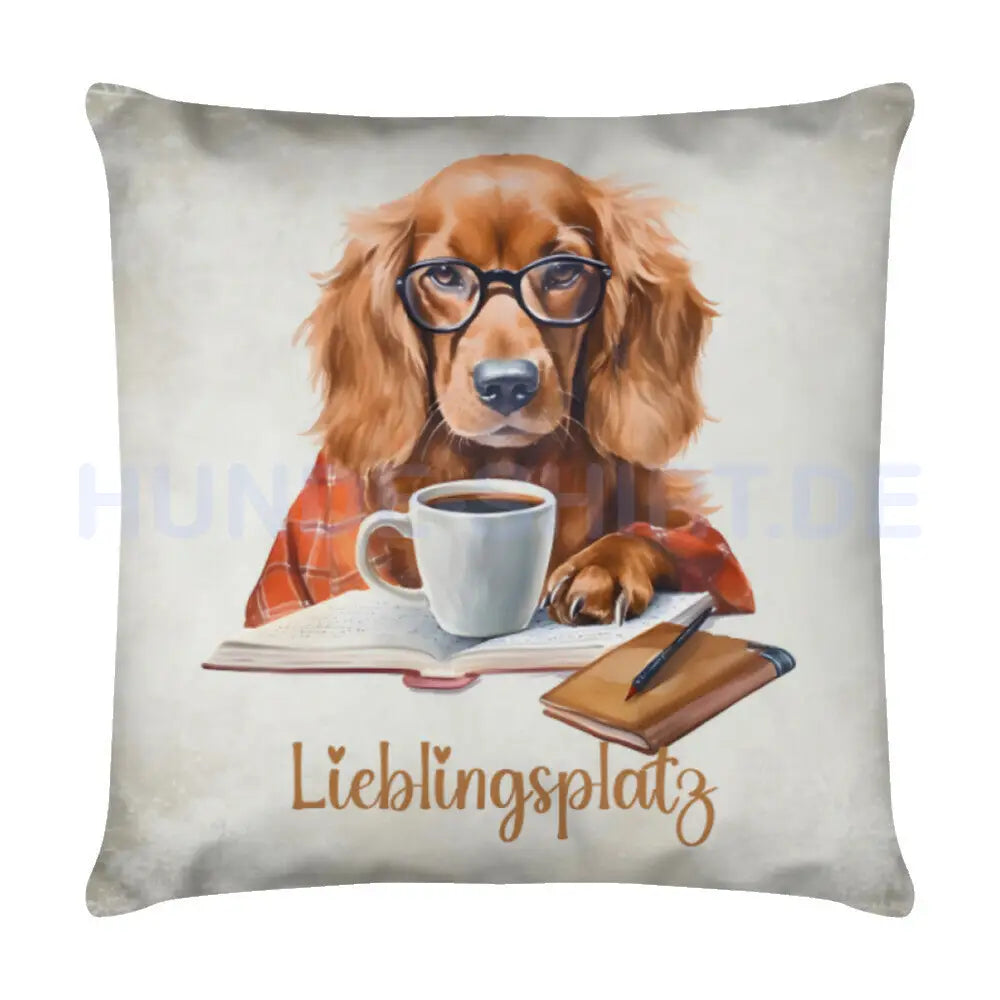 Kissen "Irish Setter - Lieblingsplatz" Weiß – hunde-shirt.de