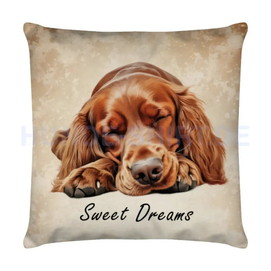 Kissen "Irish Setter - Sweet Dreams" Weiß – hunde-shirt.de