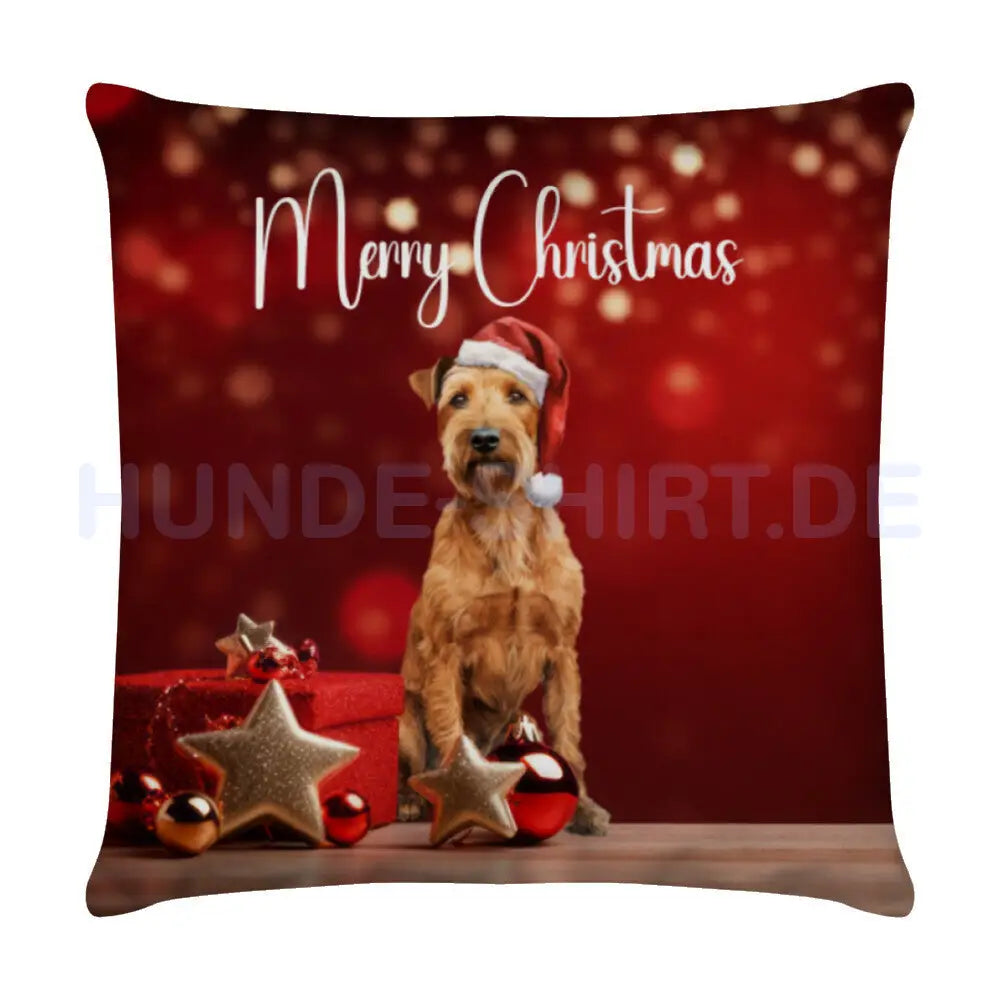 Kissen "Irish Terrier - Merry Christmas" Weiß – hunde-shirt.de