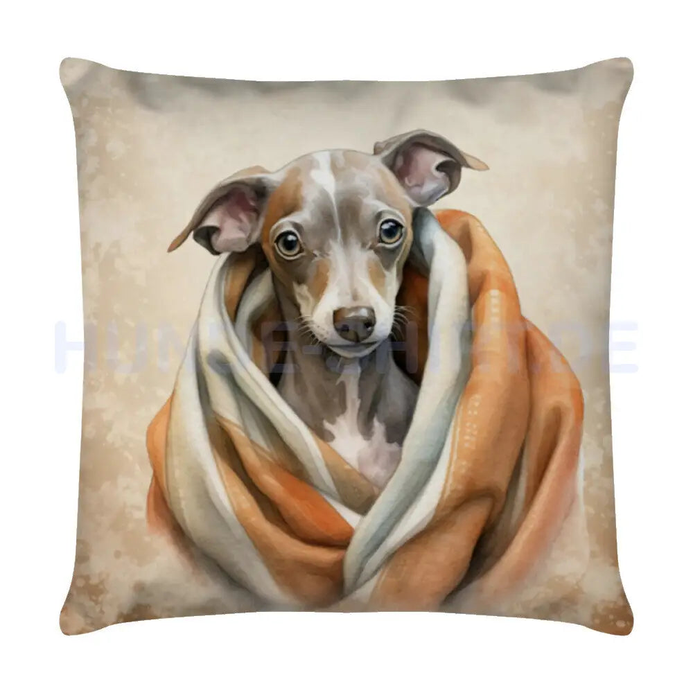 Kissen "Italian Greyhound - Kuscheln" Weiß – hunde-shirt.de