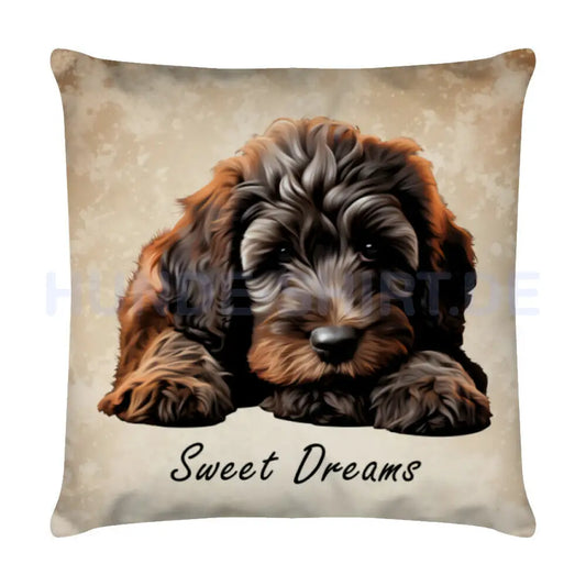 Kissen "Labradoodle braun - Sweet Dreams" Weiß – hunde-shirt.de