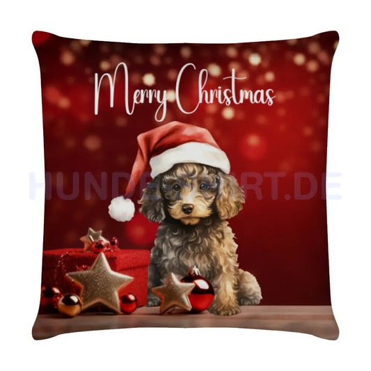 Kissen "Labradoodle - Merry Christmas" Weiß – hunde-shirt.de