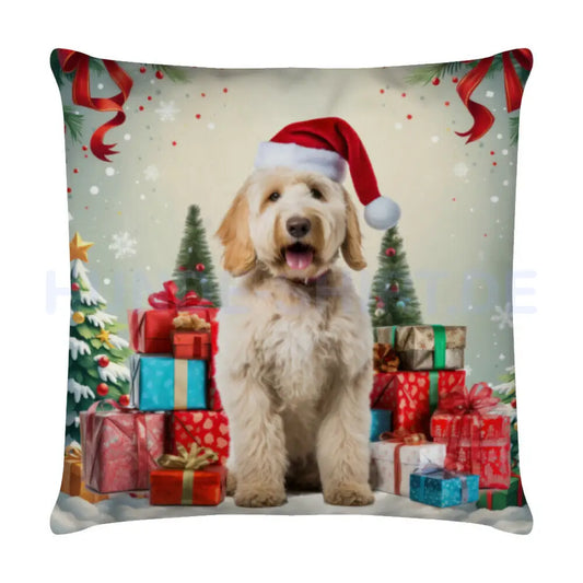 Kissen "Labradoodle Weihnachten" Weiß – hunde-shirt.de