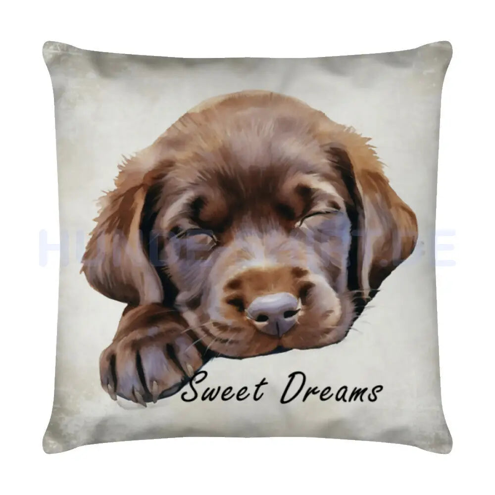 Kissen "Labrador Schoko hell - Sweet Dreams" Weiß – hunde-shirt.de