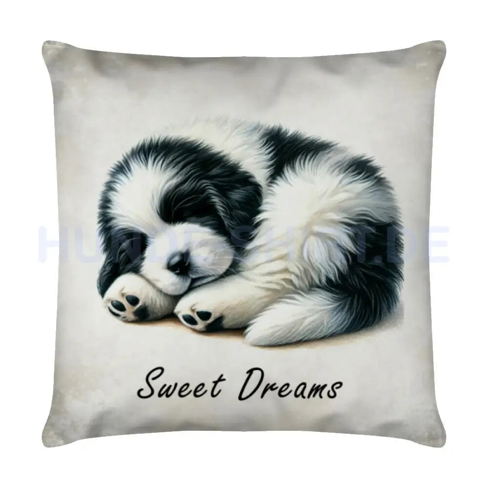 Kissen "Landseer Puppy - Sweet Dreams" Weiß – hunde-shirt.de