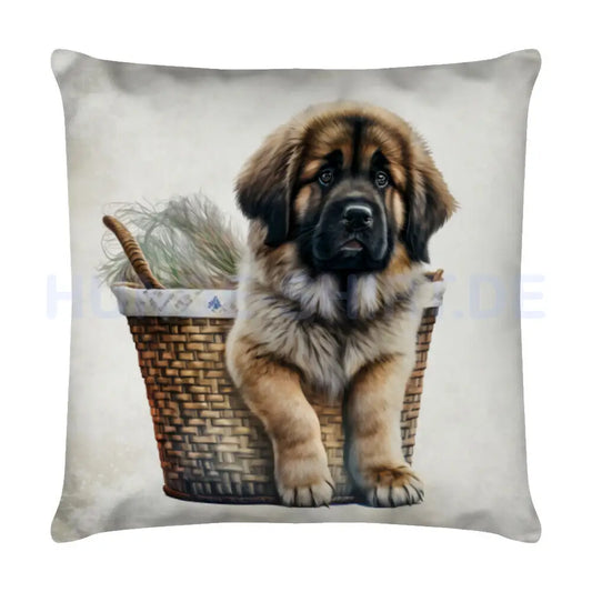 Kissen "Leonberger Puppy - Korb" Weiß – hunde-shirt.de