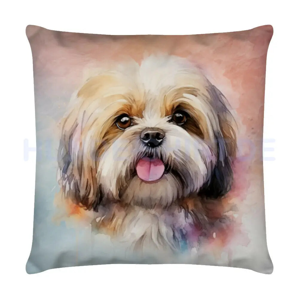 Kissen "Lhasa Apso - Happy" Weiß – hunde-shirt.de