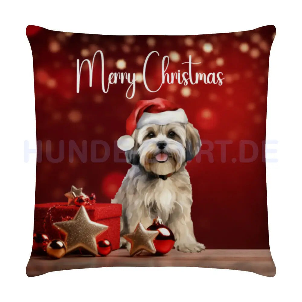 Kissen "Lhasa Apso - Merry Christmas" Weiß – hunde-shirt.de