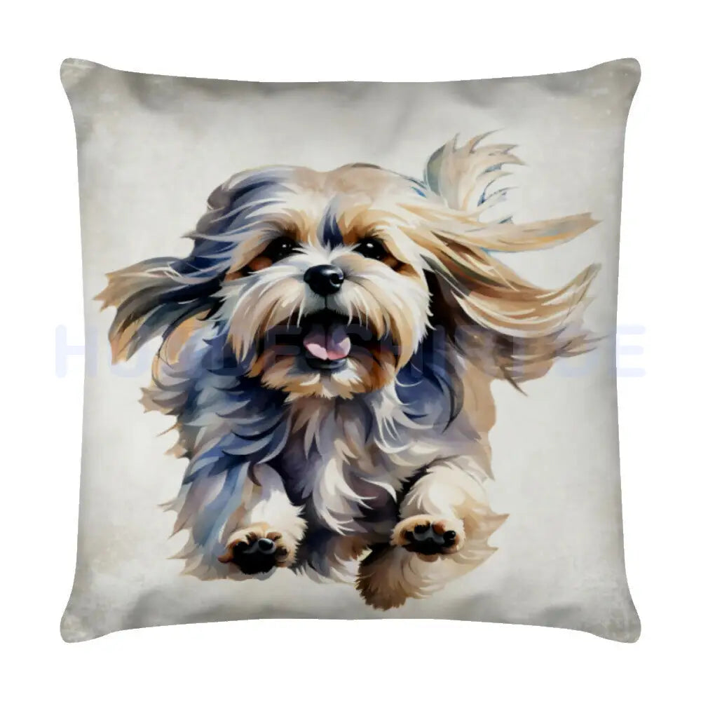 Kissen "Lhasa Apso - Run" Weiß – hunde-shirt.de