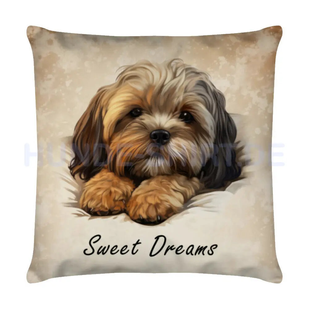 Kissen "Lhasa Apso - Sweet Dreams" Weiß – hunde-shirt.de