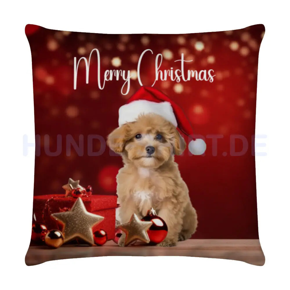 Kissen "Maltipoo - Merry Christmas" Weiß – hunde-shirt.de