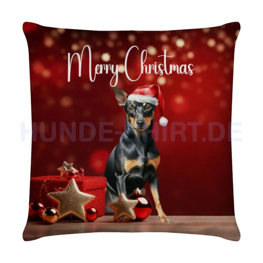 Kissen "Manchester Terrier - Merry Christmas" Weiß – hunde-shirt.de