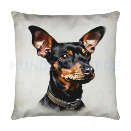 Kissen "Manchester Terrier - Portrait Halsband" Weiß – hunde-shirt.de