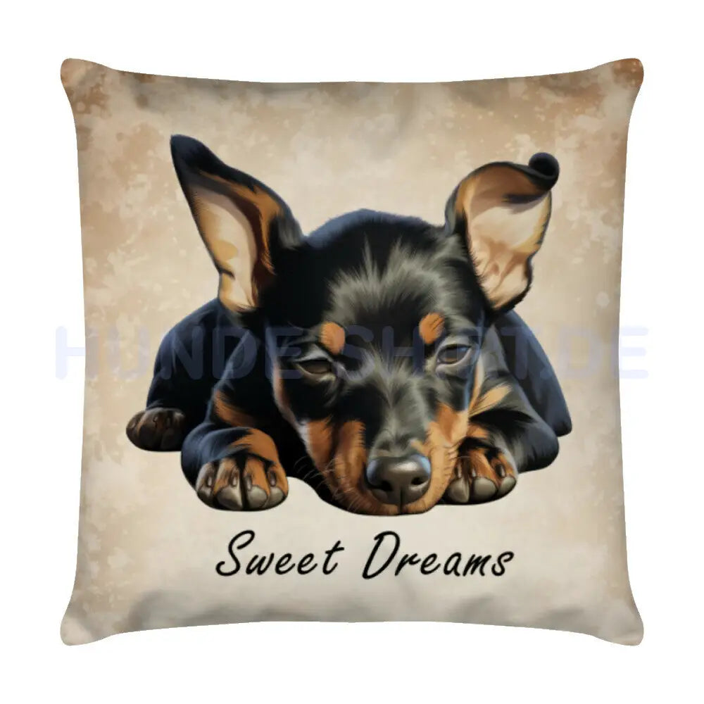 Kissen "Manchester Terrier - Sweet Dreams" Weiß – hunde-shirt.de