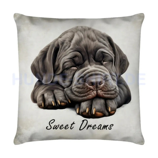 Kissen "Mastino Puppy - Sweet Dreams" Weiß – hunde-shirt.de