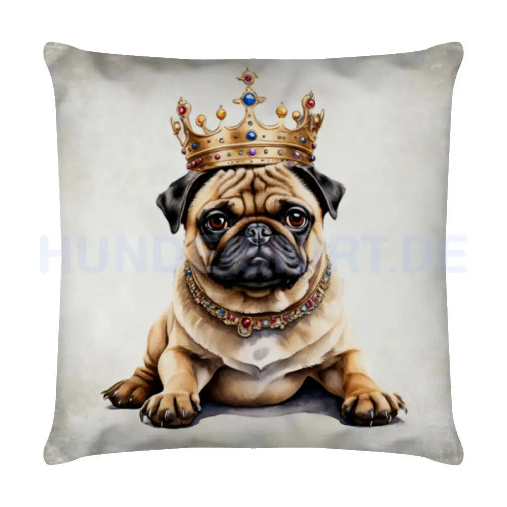 Kissen "Mops - King" Weiß – hunde-shirt.de